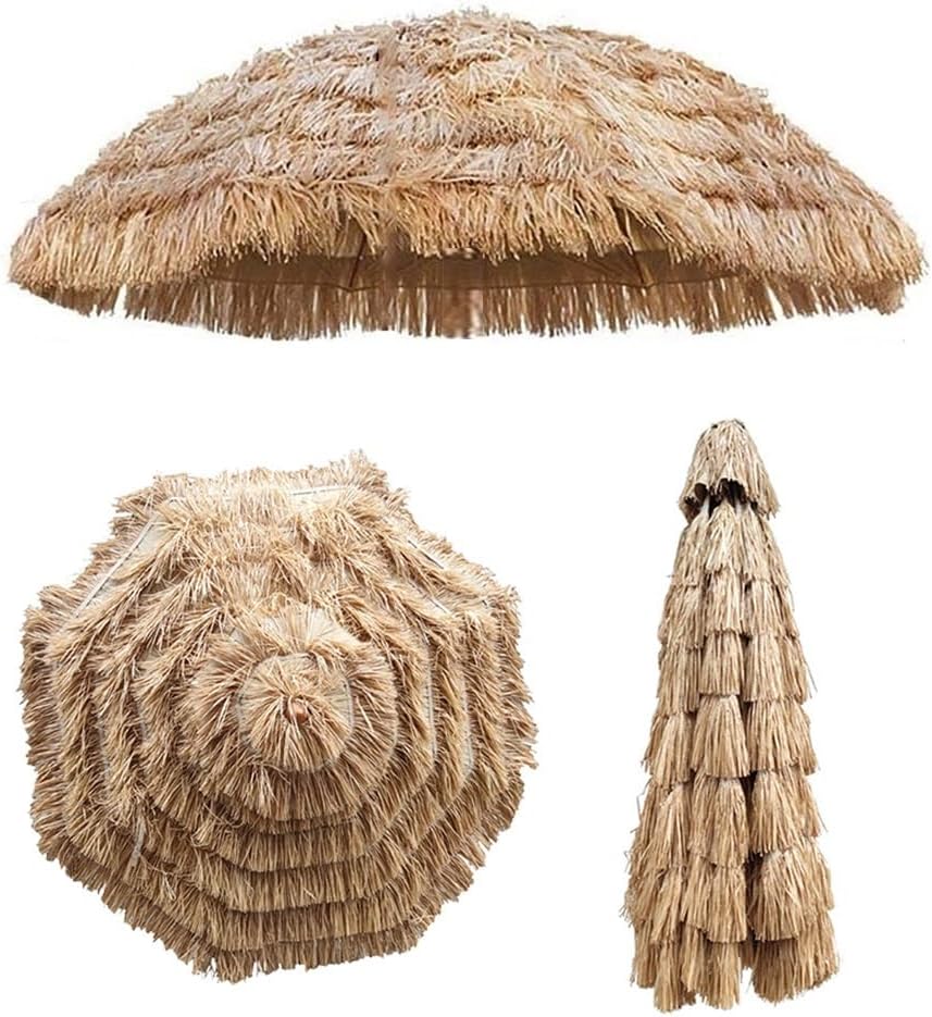 Thatched Umbrella Replacement Canopy 9ft 10ft Beach Parasol Top Hawaiian Tiki Umbrella Replacement Cloth, 8 Ribs, Canopy Only(2.7m/9ft)