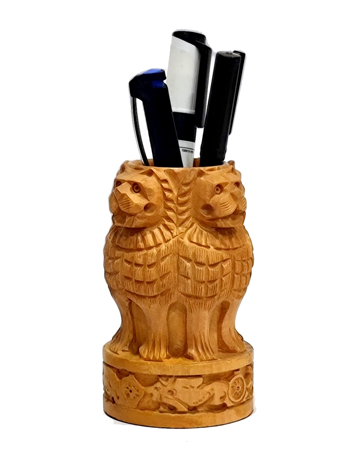 eSplanade Wooden Ashok Stambh / Ashoka Stambh (Stoop) Pillar - Pen Stand, 4 Inch Pen Stand - Image 3