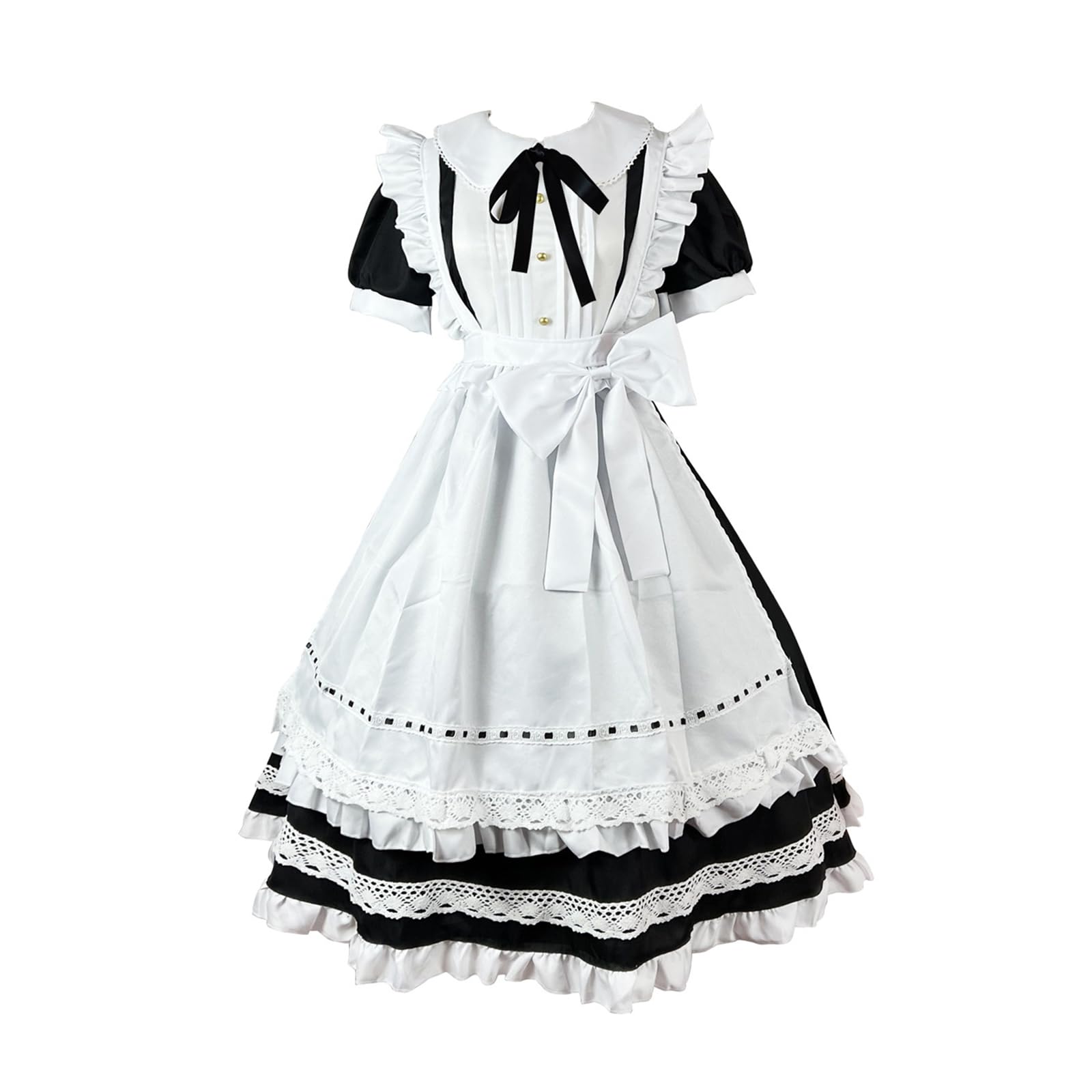 LTAKK Lolita Maid Dress Cosplay Set Maid Costume with Apron French Fancy Dress Halloween Daily Wear Black White XXL
