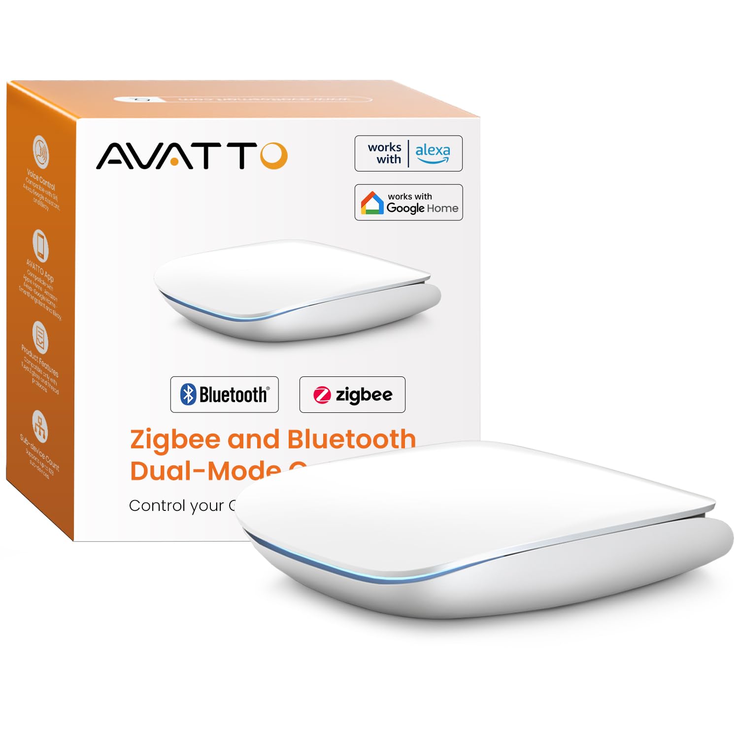 AVATTO Zigbee und Bluettoot Dual-Mode Gateway Hub für AVATTO-Türschloss und Thermostat, Kompatibel mit Smart Life-App und Tuya (es kann 128 Geräte verbinden)