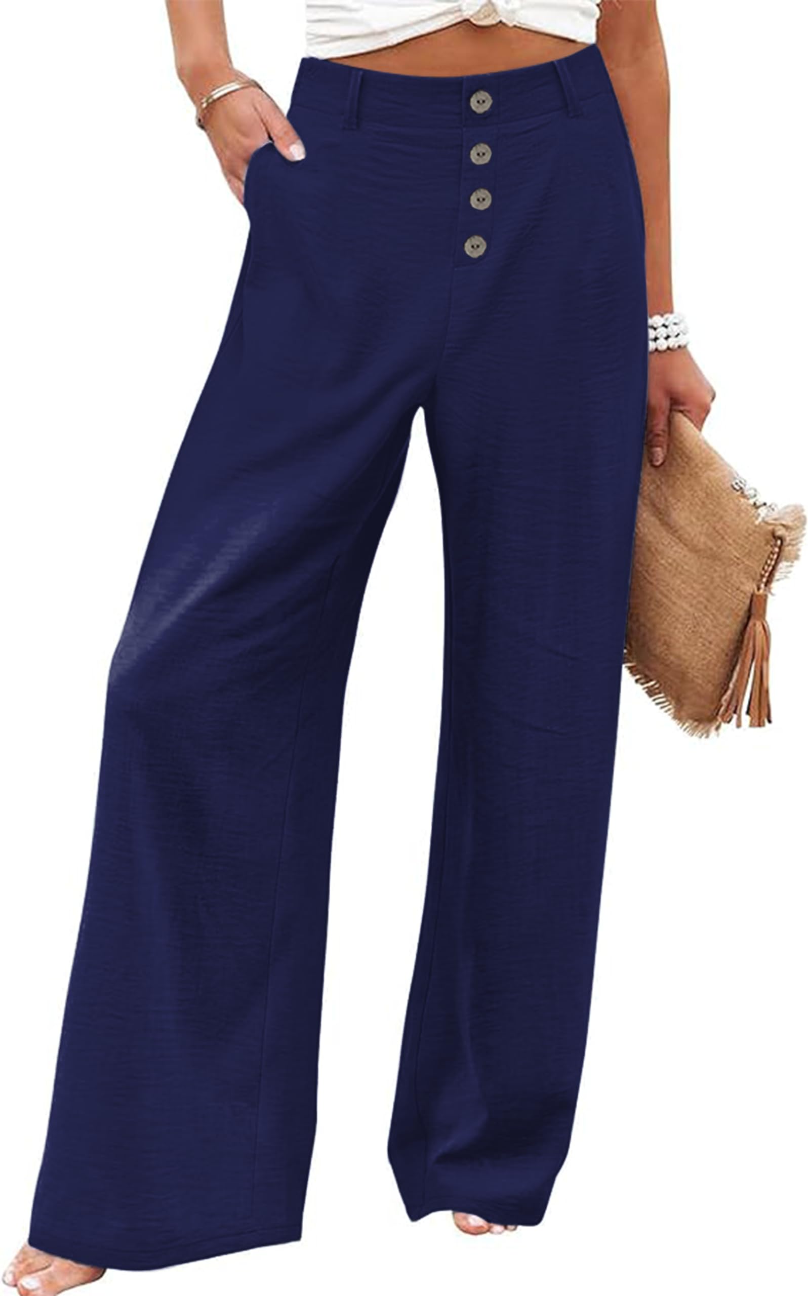 AIIYYQB Womens High Waisted Wide Leg Palazzo Pants Casual Lounge Boho Flowy Pants with Pockets