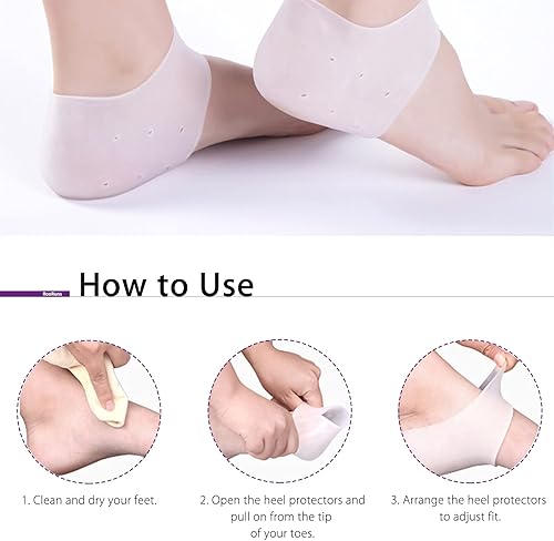 Miniatura 7 de Protectores de talón de silicona, 2 pares de almohadillas de gel para prevención de ampollas, tendinitis de Aquiles, talones agrietados secos,
