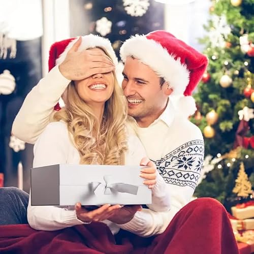 2Pcs Gift Boxes with Magnetic Lid and Silk Ribbon,31CM x 22CM x 10CM Premium Present Box for Wedding Birthday Christmas Valentines Party Packaging Present (White) - Image 6