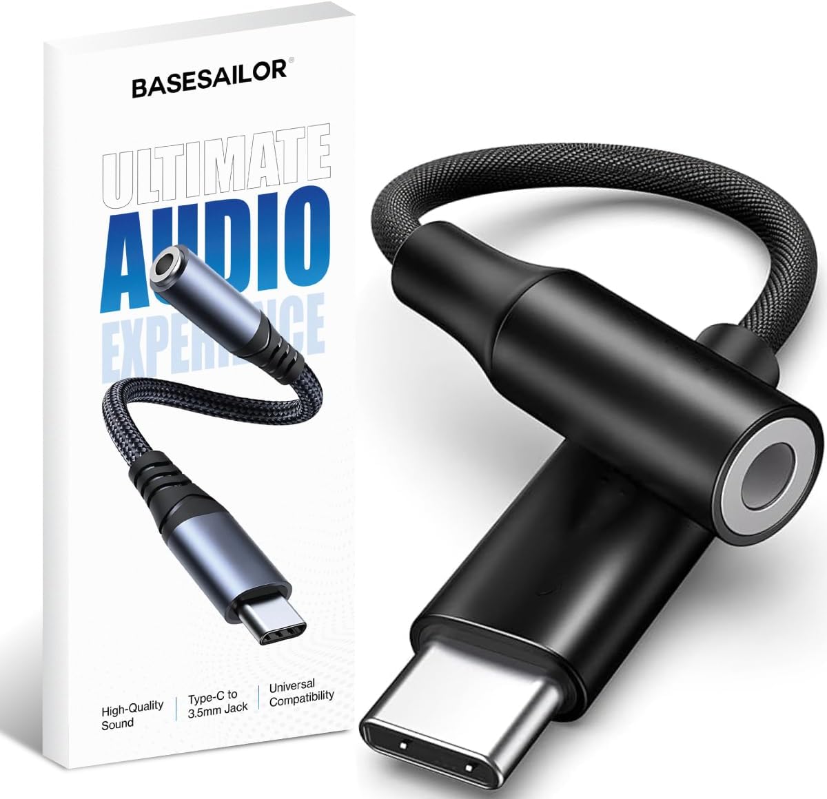 Basesailor Type-C to 3.5mm Audio Jack Adapter with DAC for iPhone 15, Samsung S Series, OnePlus, Google Pixel, Nothing & Other Type C Phones - Headphones Converter Compatible, 6 Months Warranty