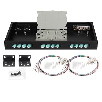 LC-MM 12 Duplex 24 Port Rack Mount Enclosure Box with Splice Tray Multimode LC-OM3 Kit Includes 1.2 Meter Pigtail and 12PC Coupler