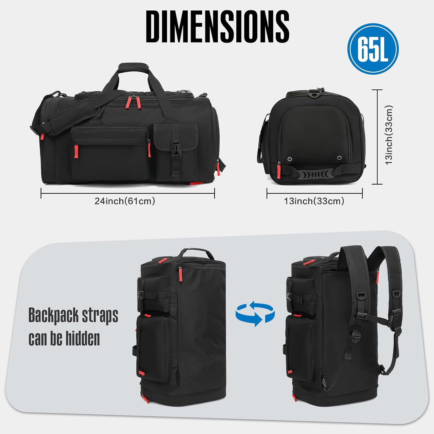 TUGUAN Baseball Duffle Bag for Youth and Adult, Large Softball Backpack with Shoes Compartment, 65L Baseball & Softball Equipment Bag Bat Bag Holds 2 Bats, Fence Hook for Catchers Gear, Upgraded Black