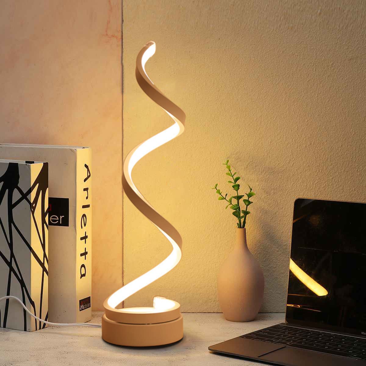 Abat Jour da Comodino in spirale LED,12W bianco caldo protezione occhi dimmerabile luminosità regolabile,LED Lampada da Tavolo/Lampada da Comodino/illuminazione decorativa per camera da letto