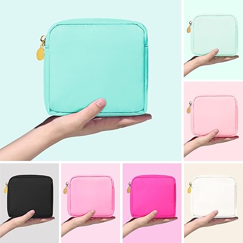 Miniatura 4 de SOIDRAM Bolsa de maquillaje pequeña, Organizador de artículos de tocador azul, Bolsa de nylon con cremallera cosmética, Preppy Stoney Clover Dupes,