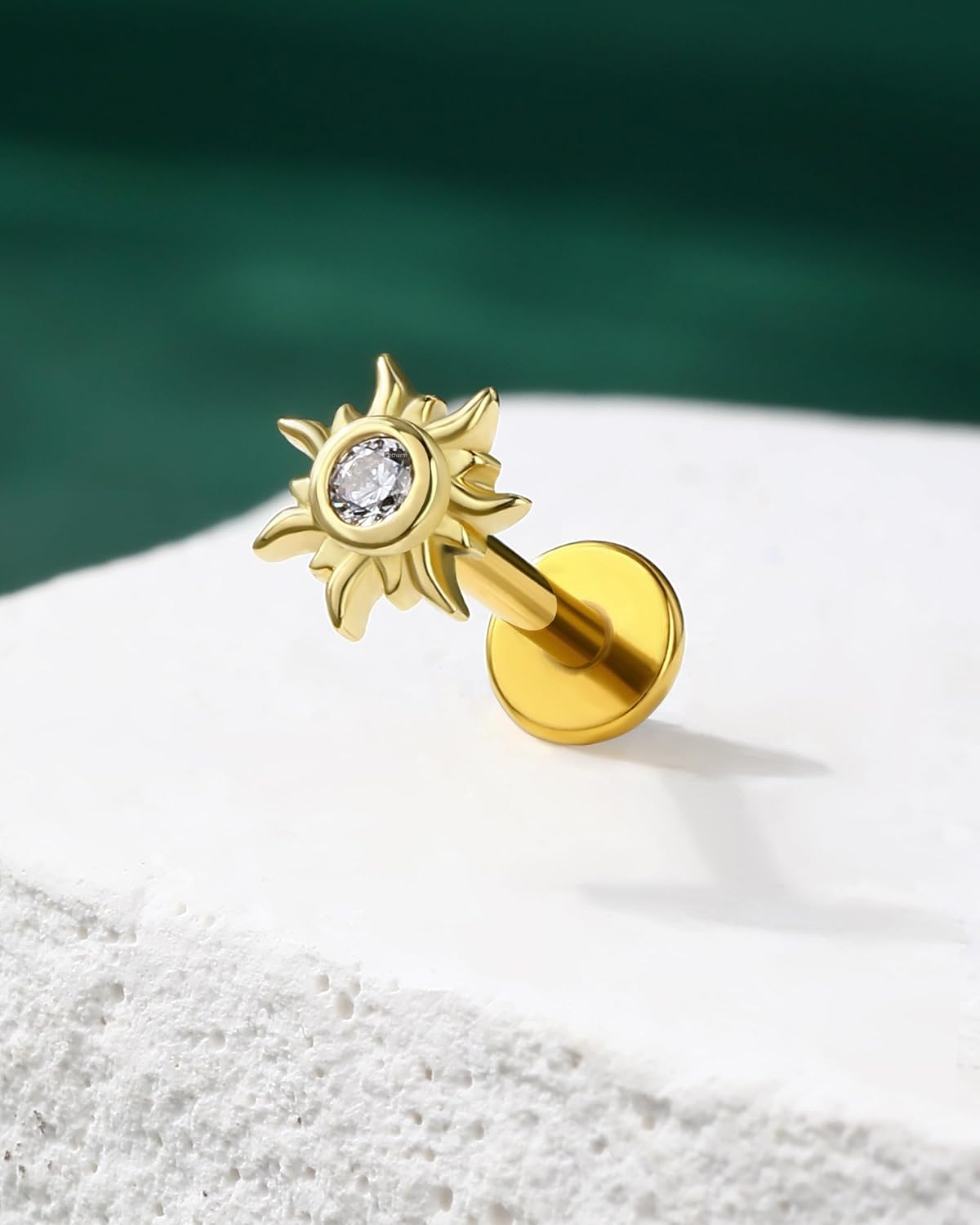 COCHARM 14K Solid Gold Threadless Sun Helix Flat Tragus Earring Stud Flat Back 16g Cartilage Earring Yellow Gold Push Pin Cartilage Piercing 8mm 6mm Tragus Piercing Jewelry