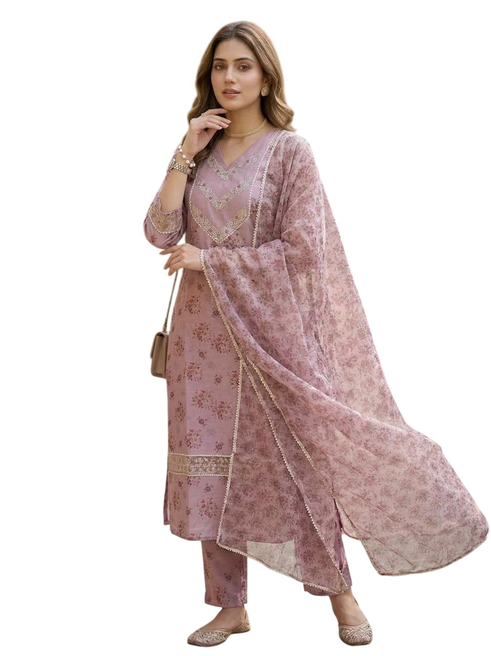 arriva fab Women's Pink Silk Chiffon Embroidered Kurta Set With Digital Printed Dupatta-picture-23