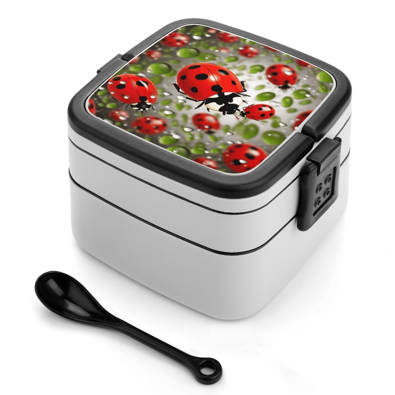 VstaDank Ladybug Bento Box Portable Adult Lunch Box with 2 Layer&Spoon Reusable Insulated Lunchbox Large Food Containers Leak Proof Lunch Containers for Work Camping Meal Prep
