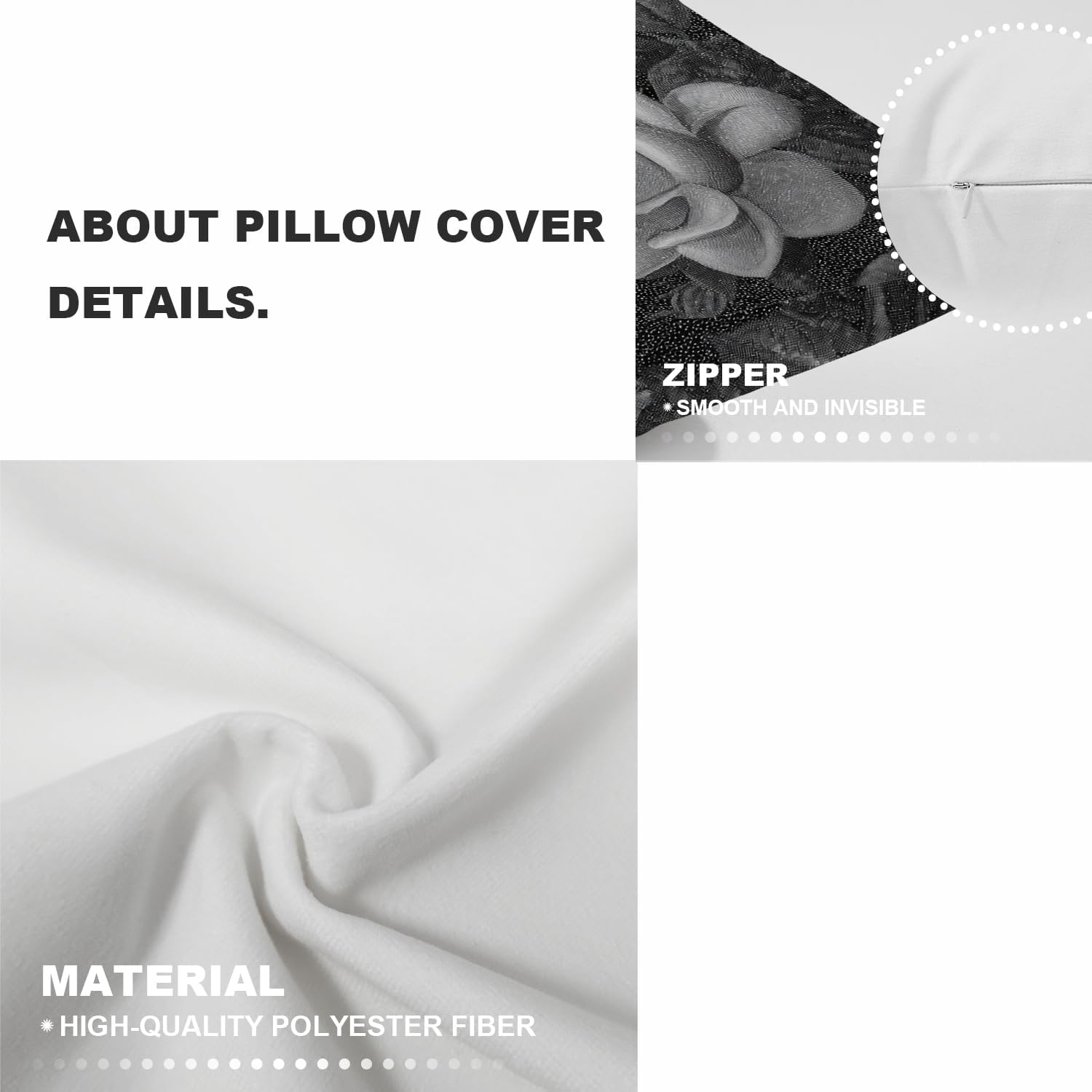 Shrahala Moonlit Roses Decorative Throw Pillow Cover, Moon Roses Leaves Grayscale Square Pillowcase Blended Double-Sided No Inserts for Bedroom Living Room Set of 2 (22 x 22 in)