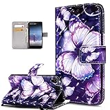  Kompatibel mit Schutzhülle Sony Xperia Z3 Hülle Handyhülle,3D Bunte Gemalte Schmetterlings Muster PU Lederhülle Flip Ständer Wallet Handy Hülle Tasche Handy Tasche Schutzhülle,Lila Schmetterling