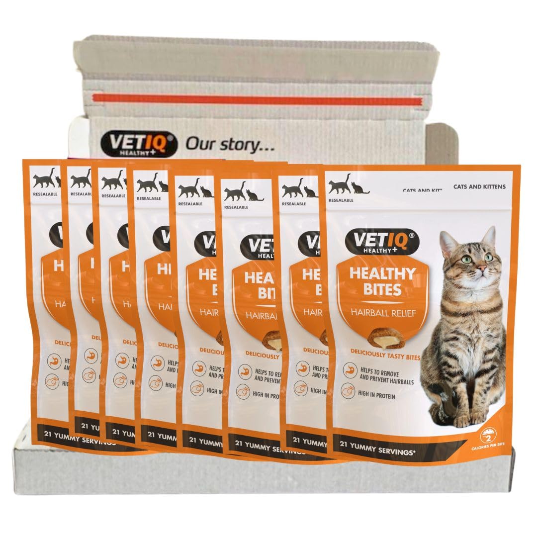 VETIQ Healthy Bites Hairball Relief Treats For Cats & Kittens 12+ Weeks, Tasty Supplements to Help Prevent & Remove Hairballs, 65 g (Pack of 8)