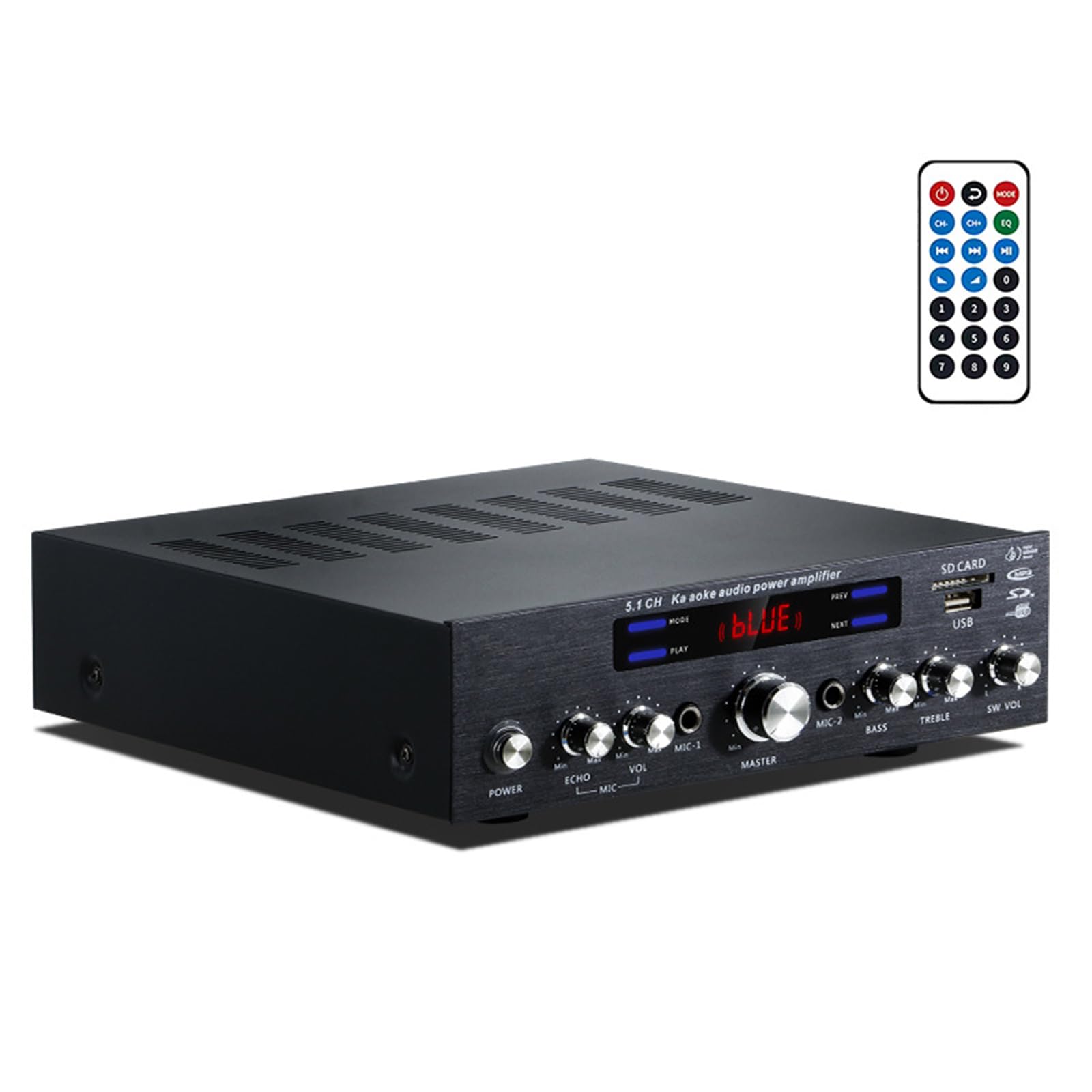 Amplificatore Bluetooth 5.1, Amplificatore Audio Stereo HiFi per Altoparlanti, con Display LCD E Telecomando, Ingresso USB/SD/RCA/Mic