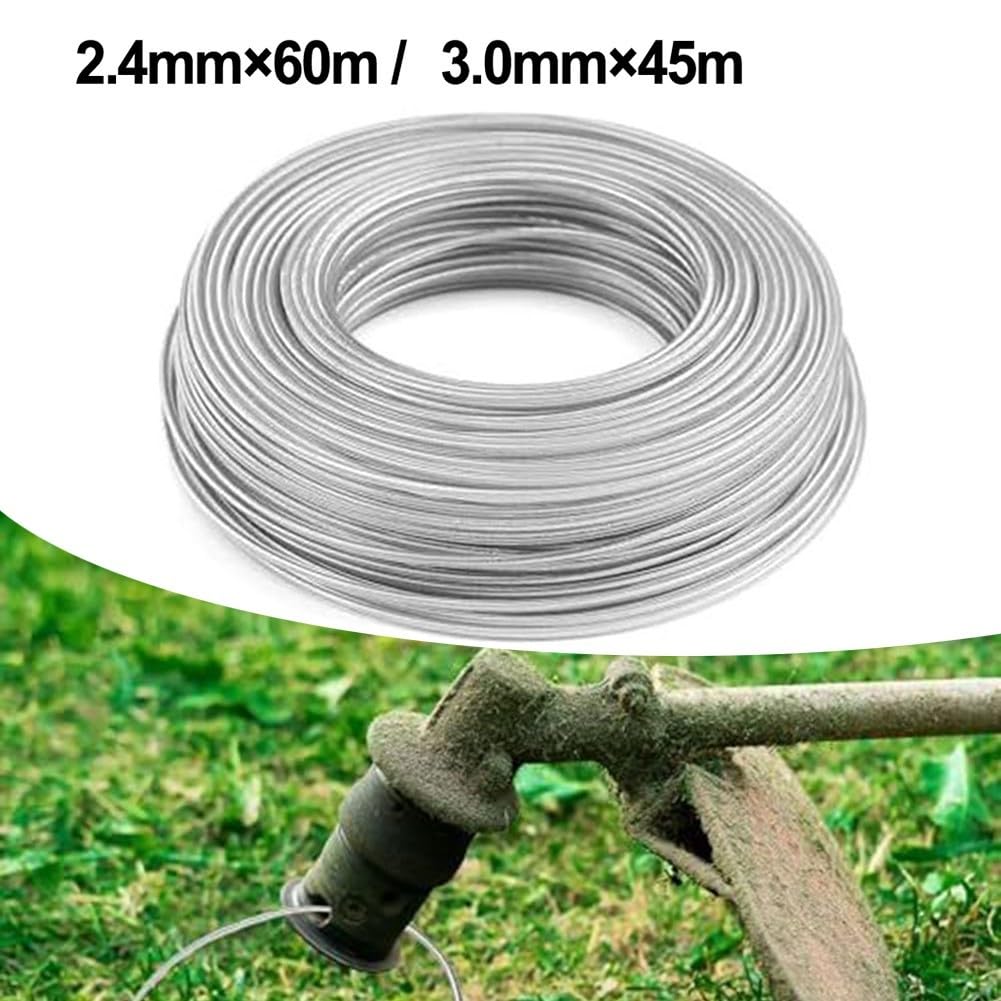 Filo resistente per decespugliatore, 2,4 mm, 60 m, 3,0 mm, 45 m, in nylon, per prato, decespugliatore a benzina, parti di ricambio color argento (3,0 mm x 45 m)