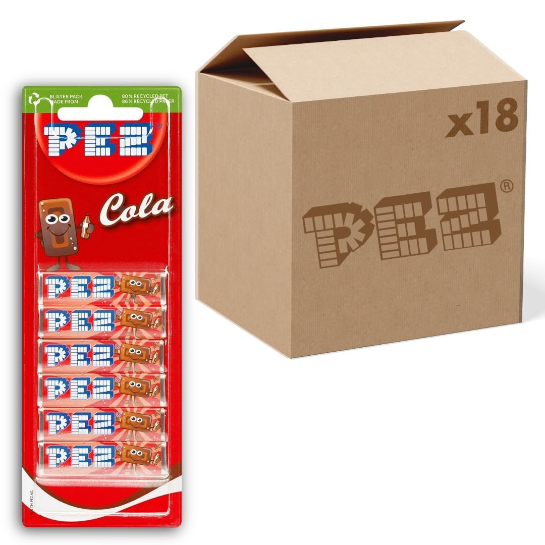 PEZ Refill Pack, Cola Flavour Mix, Retro Vegetarian Gift Sweets, 6 x 8.5 g (Pack of 18)