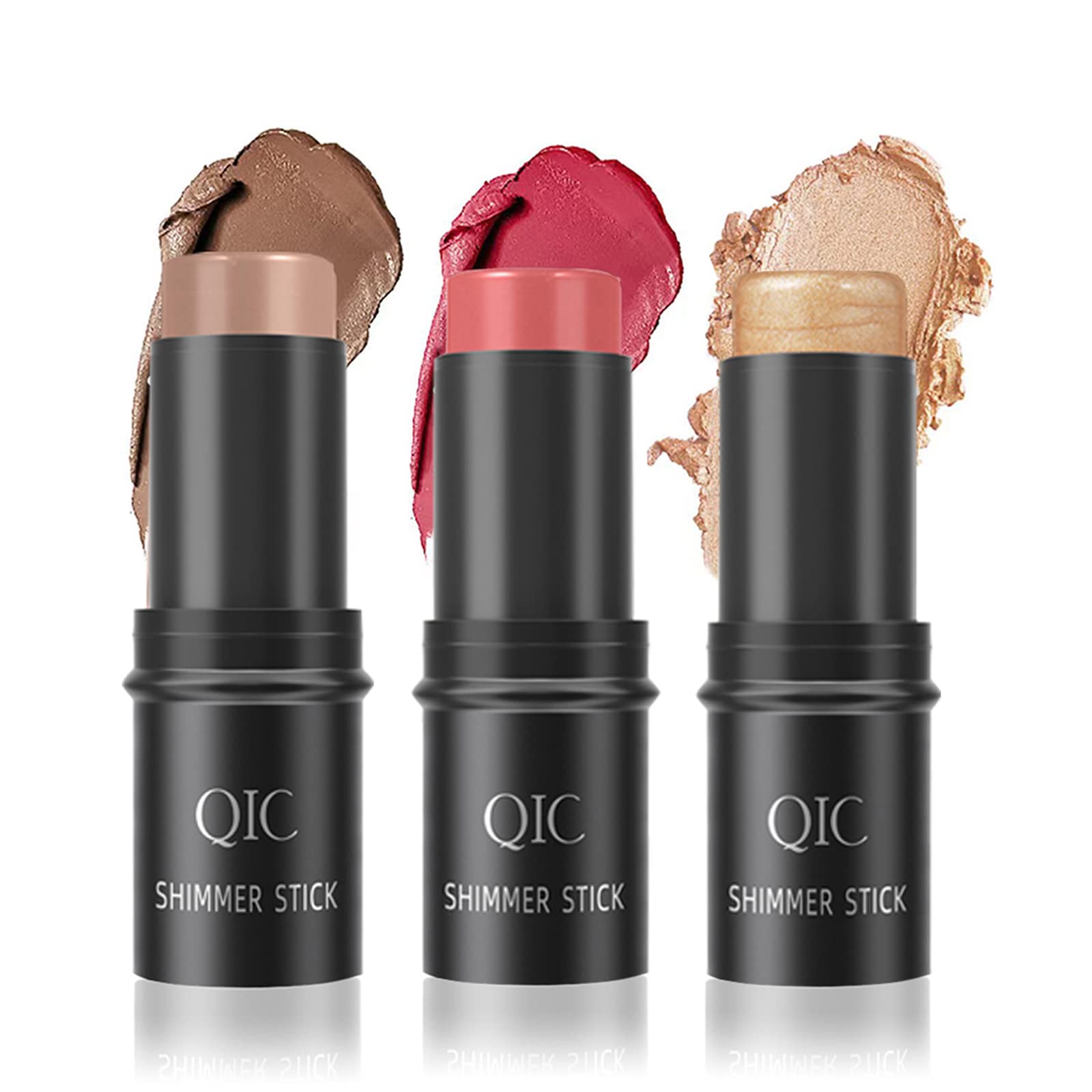 Face Trio: Blush, Contour, and Highlighter Sticks for Cheeks, Eyes and Lips - Cream Makeup, Facial Repair Bronzer, Smooth Shimmer Wand