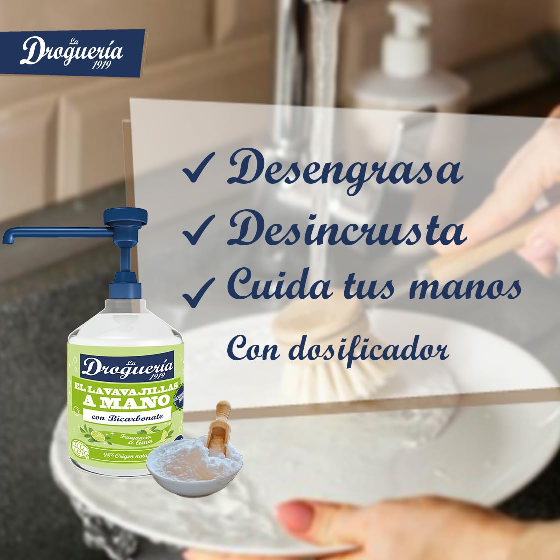 LA DROGUERIA - Lavavajillas a Mano Ecológico - 500ml (220 Lavados) (Bicarbonato)