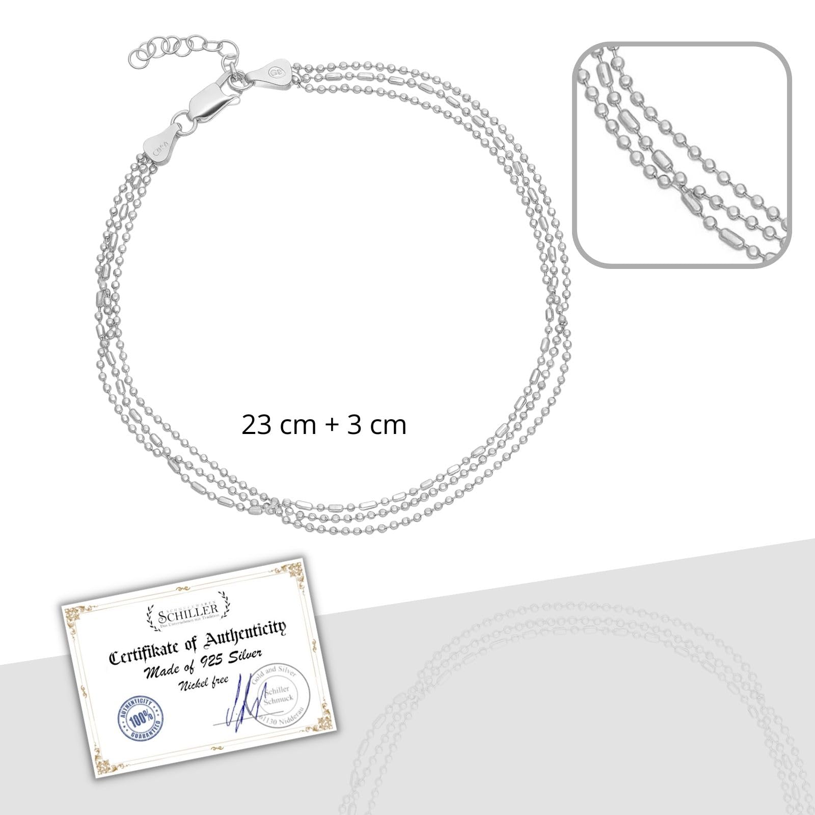 LillyMarie Cavigliera Tripla In Argento Sterling Regolabile Con Chiusura A Molla Per Donna