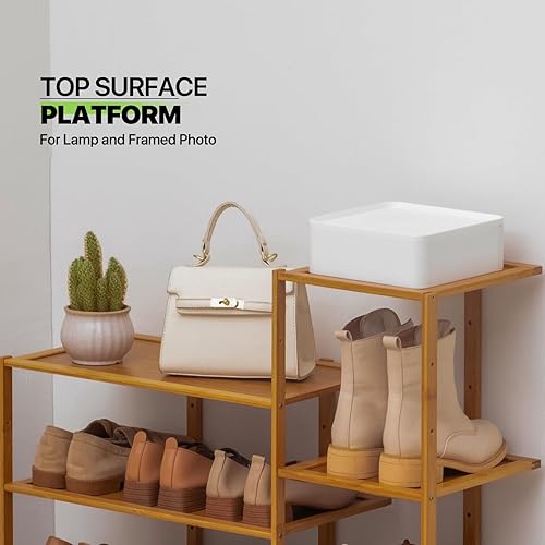 Miniatura 8 de Magshion Zapatero vertical de bambú de 8 niveles de doble fila, organizador de almacenamiento de zapatos, organizador de almacenamiento