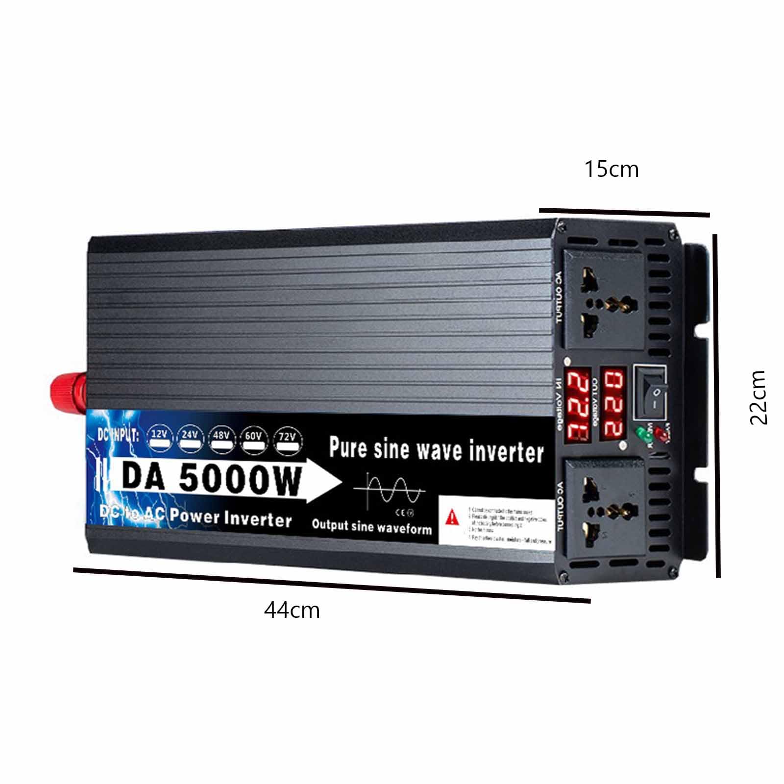 Inwerter YXINHONGYUE 5000W czysta fala sinusoidalna 72V do 220V 50Hz przenośny solarny inwerter samochodowy DC na AC z ochroną przed przepięciem do ciężarówki, łodzi Czarny