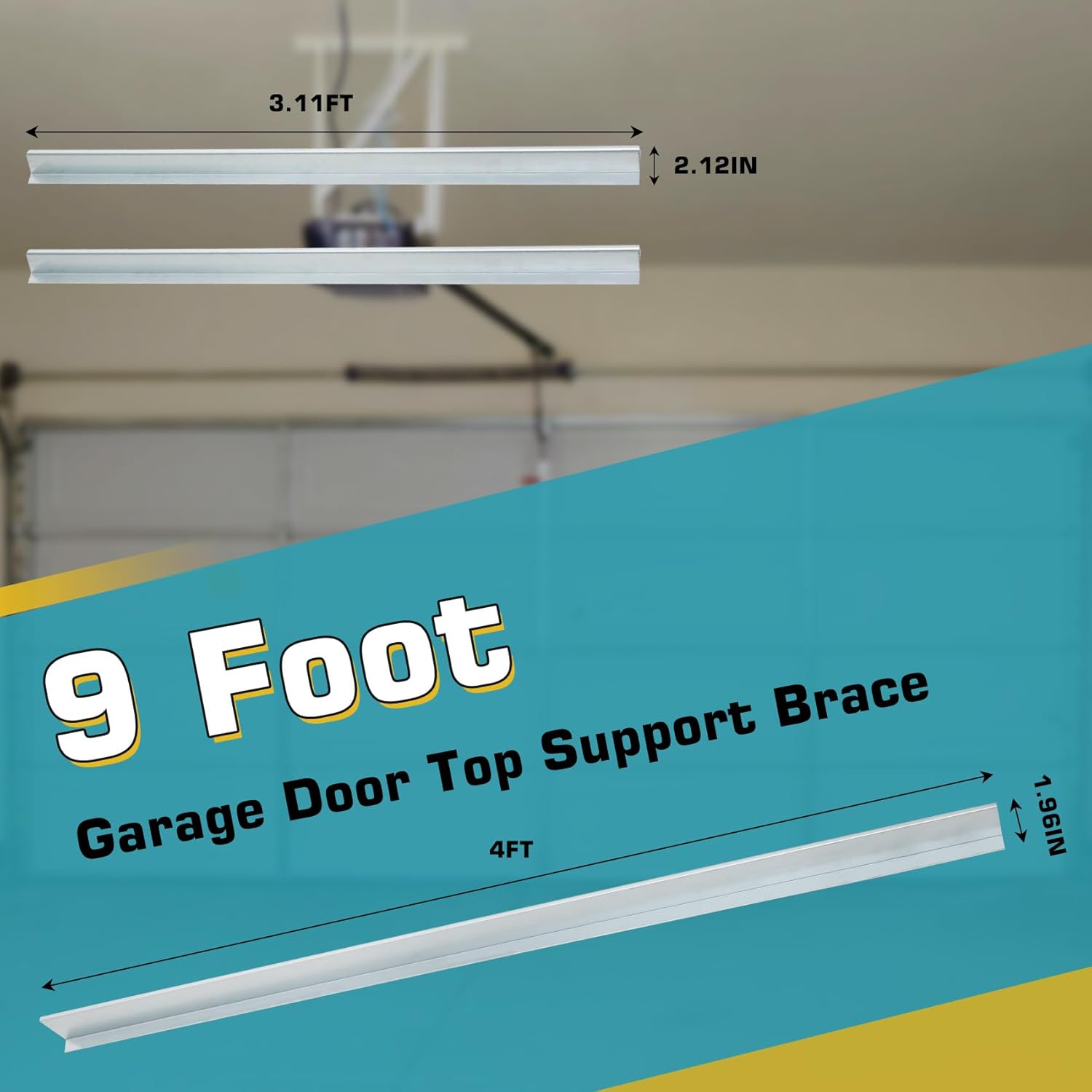9 Foot Garage Door Strut, Heavy Duty Steel Reinforcement Bracket Kit, Quiet Operation, Hurricane Brace Kit