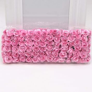 Artificial Flowers 144 Mini Cute Pink Paper Handmade for Wedding Decoration DIY Gift Wreath Scrapbooking Crafts Floral Pink