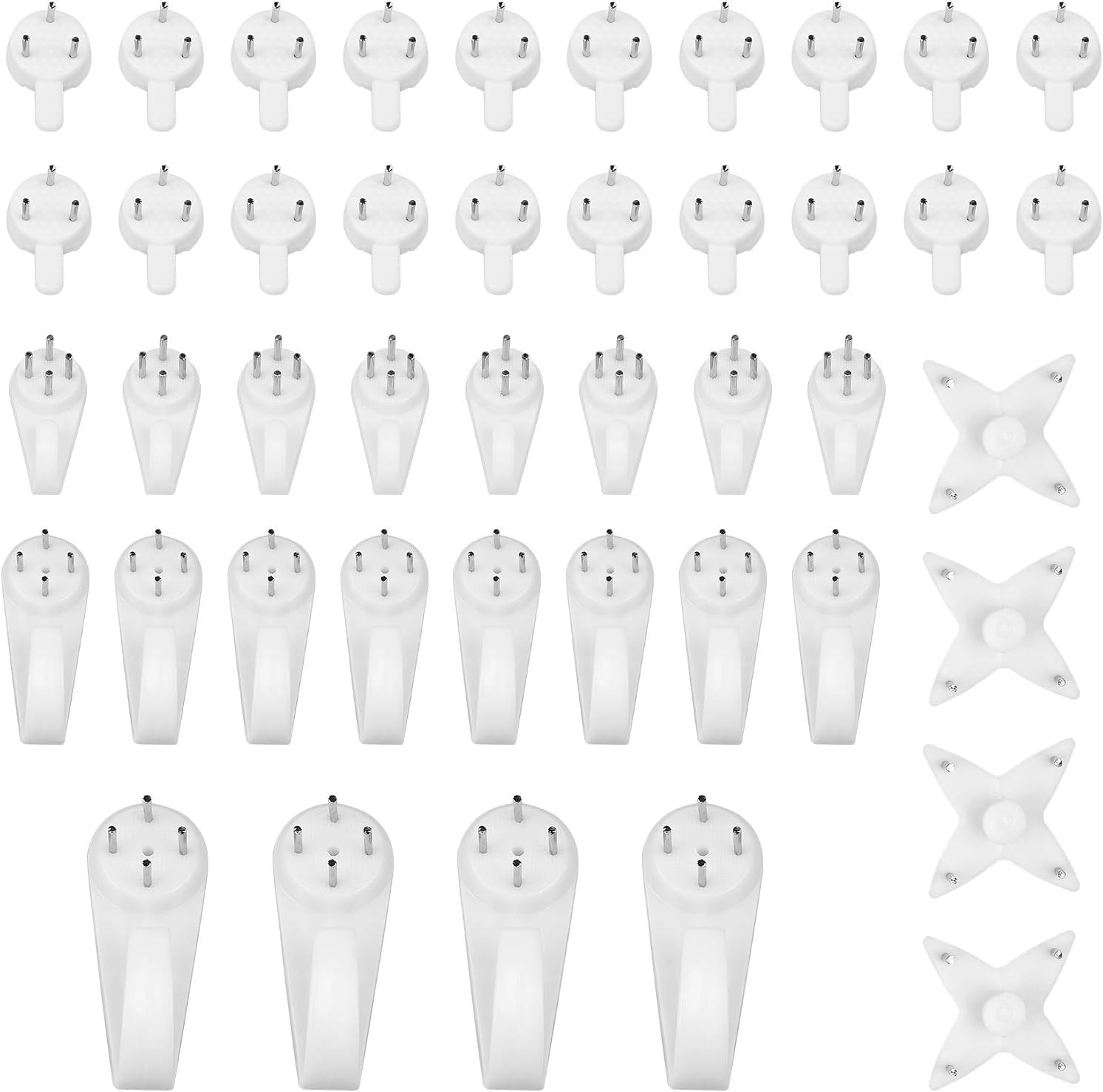 Wall Picture Hooks, 44 Pcs Non-Trace Plastic Hanging Hooks, Invisible Nail Wall Hangers for Photo Frame Art Painting, White
