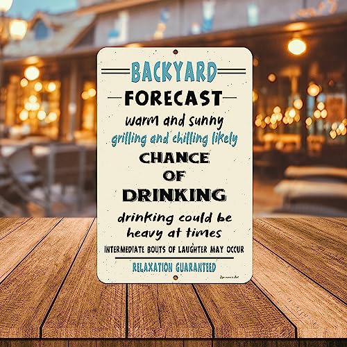 Dyenamic Art Backyard Forecast Metal Sign – Funny Bar Sign For Outdoor Patio Décor – Decorative Bbq Station Signs With Glossy Finish – Pool Party Yard Decoration Home Décor Gift (8X12) #TOP5