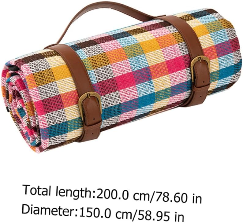 FAVOMOTO Leather Strap Picnic Mat Outdoor Camping Pad Waterproof Thickened 150x200cm Moisture-Resistant Ground Mat for Travel Beach Lawn