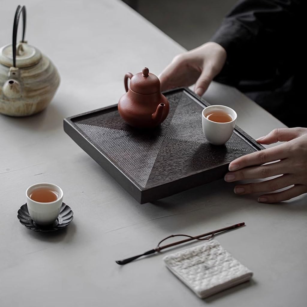 Bandeja Sencilla de Madera Maciza para Servir Tazas de té y Comida. Elegante Bandeja para el salón. Pequeña Mesa para Preparar té seco, Entretenimiento en casa y el Uso Diario.