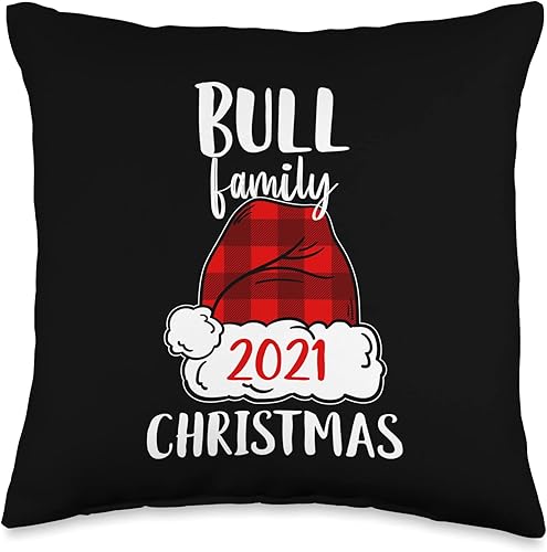 Miniatura 1 de Red plaid Santa Bull Family 2021 Christmas Almohada de pijama a juego con gorro de Papá Noel 2021, 16.0 x 16.0in, multicolor