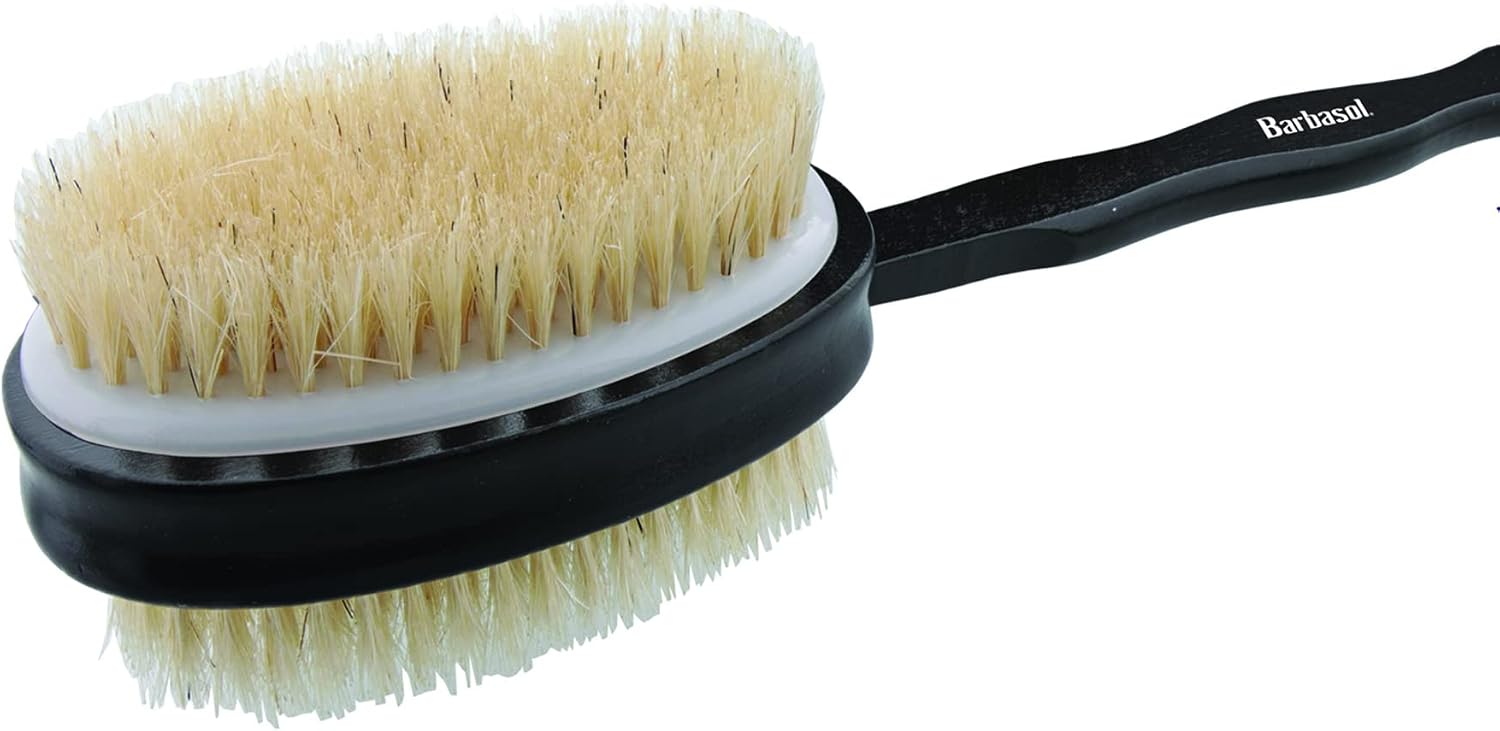 Barbasol Bath Brush for Back and Body, Works Wet or Dry On Your Skin, Dual-Sided with Soft/Stiff Bristles for Cleaning and Exfoliation