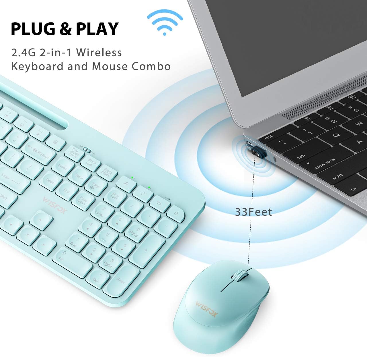 Get Discount 70% Price Wireless Keyboard and Mouse Combo, WisFox 2.4GHz Ergonomic USB Keyboard with Phone Holder, Full-Size Keyboard and Mouse Set for Computer, Laptop and Desktop(Mint Green) Greatest Product Wireless Keyboard and Mouse Combo, WisFox 2.4GHz Ergonomic USB Keyboard with Phone Holder, Full-Size Keyboard and Mouse Set for Computer, Laptop and Desktop(Mint Green)