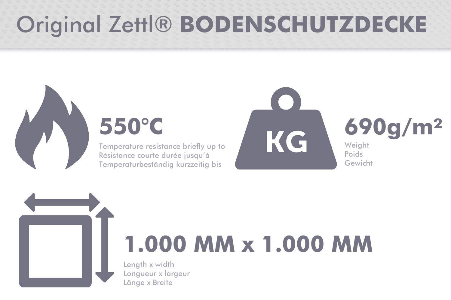Zettl GmbH Telo di protezione del suolo 550 °C 2x1 m | Tappetino ignifugo per caminetti e barbecue, resistente al calore, parascintille e alternativa al vetro
