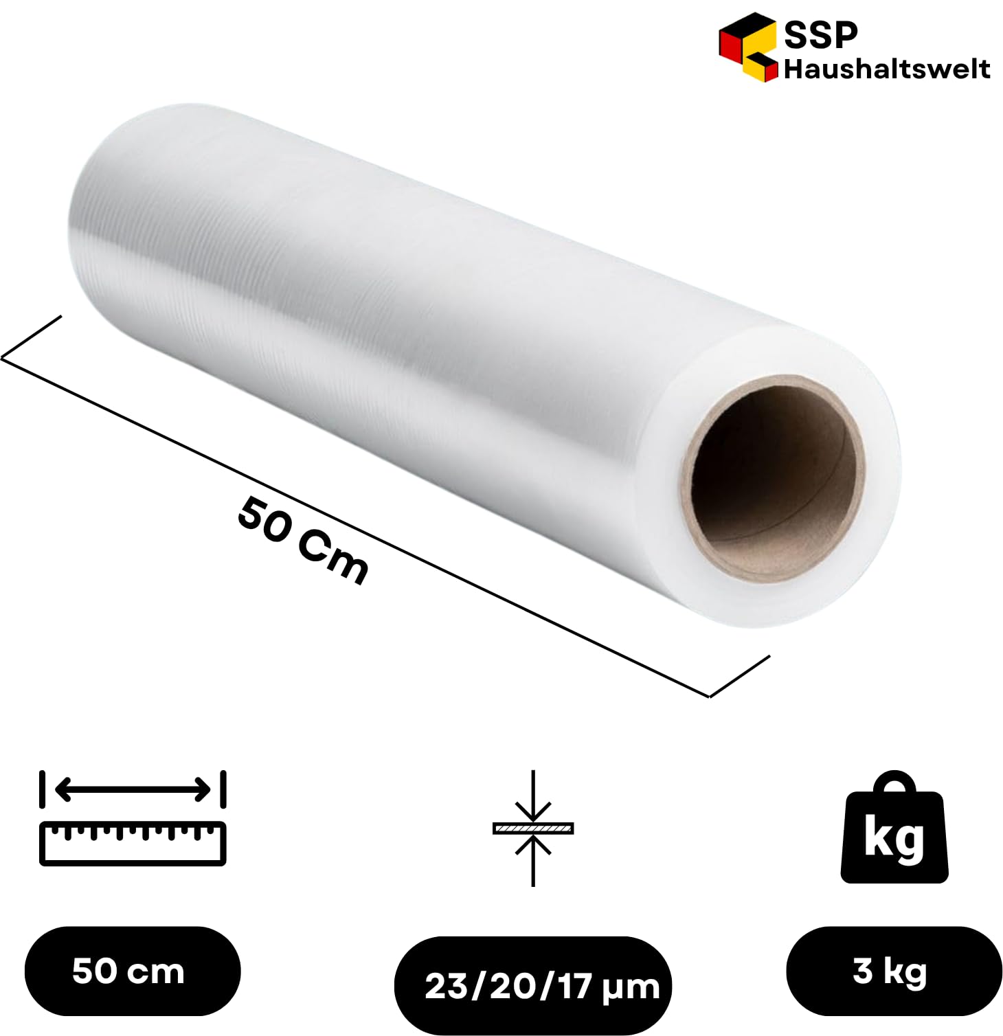 6 rollen Stretchfolie 23µm, 3kg, 50cm x 267m Länge Transparent folie für möbel Hand Stretchfolie rollen I Palettenfolie Handfolie Wickelfolie I Verpackungsmaterial Packfolien (6 Stück)