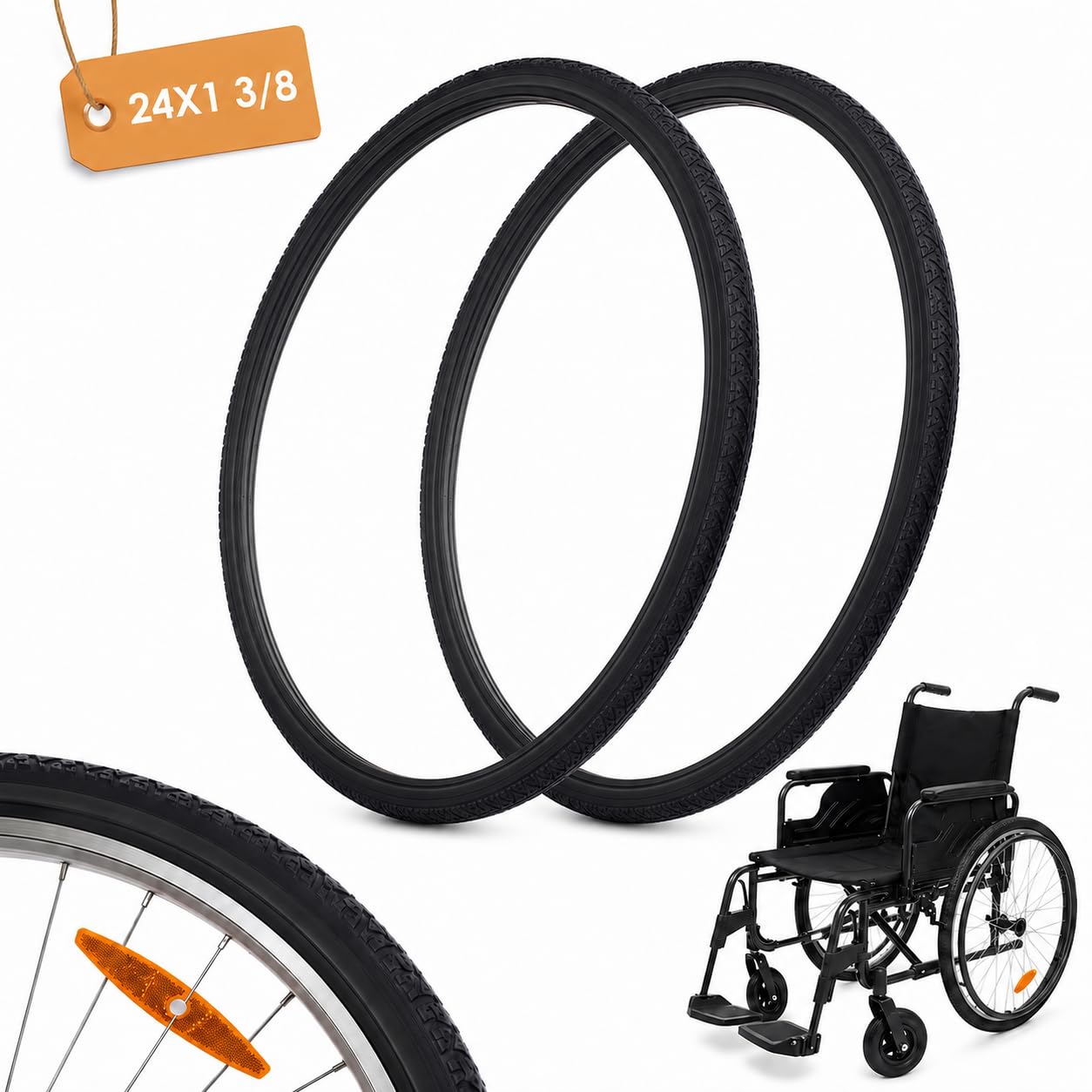 CLISPEED Neumáticos sólidos para silla de ruedas: no rayan neumáticos traseros para silla de ruedas compatibles con neumáticos de silla de ruedas de goma maciza 24x1 3/8, ruedas de repuesto grises