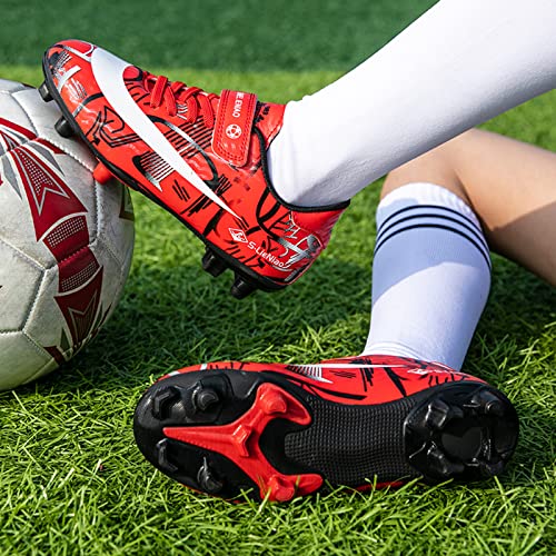 Zvc Kids Soccer Cleats Boys Girls Soccer Shoes Outdoor Firm Ground Youth Football Cleats (Little Kid/Big Kid) Red #TOP6