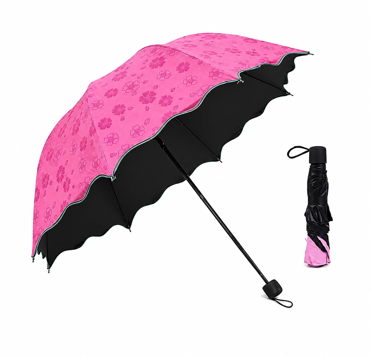 Magic Umbrella Windproof Rainproof with Bloom after Rain Pattern | 3 Fold Compact UV Protection Folding for Rain & Sun | Big Size for 2 Persons, Adult, Women & Kids-image-18