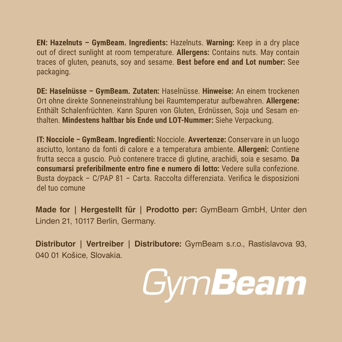 GymBeam Haselnüsse mit Schale - Ungeröstete Haselnüsse, natürlicher Geschmack, reich an gesunden Fetten & Ballaststoffen, ohne Zusatzstoffe, vielseitige Verwendung, ideal fürs Backen, vegan