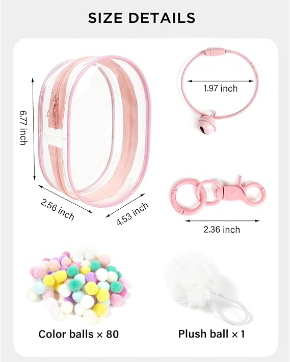 Clear Figure Display Bag with Keychain for Doll, Protective Case for Dolls Storage Bag, Pouch Keychain for Collectibles with Pompoms Waterproof Dustproof Pouch Display Storage Box for Doll (Pink)