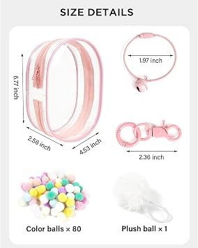 Clear Figure Display Bag with Keychain for Doll, Protective Case for Dolls Storage Bag, Pouch Keychain for Collectibles with Pompoms Waterproof Dustproof Pouch Display Storage Box for Doll (Pink)
