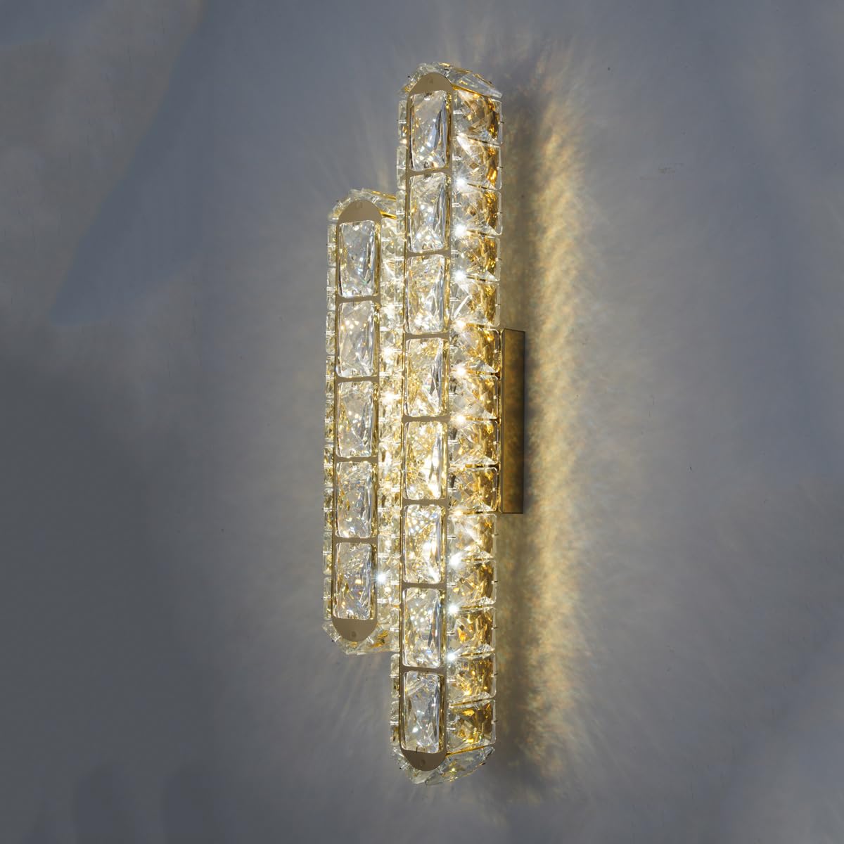 SXSCARKX Golden Crystal Wall Sconce, Modern Creative lamp, Minimalist Art V-Shaped Warm/Neutral/White Light, Living Room Bedroom Corridor Office Bathroom Vanity (Golden H46cm-B)