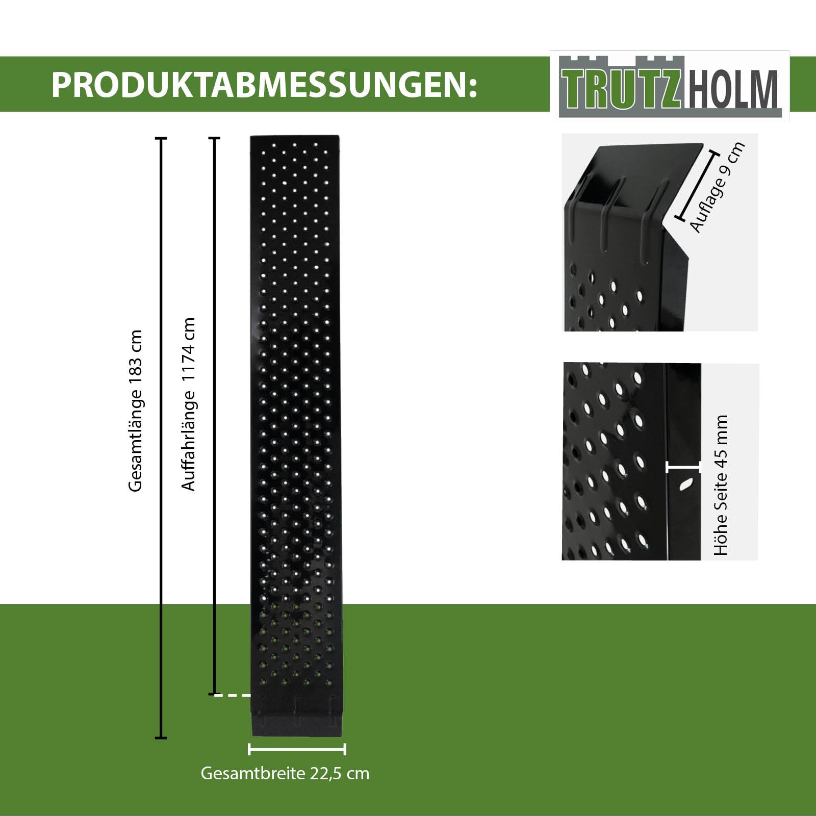 TRUTZHOLM Auffahrrampen 2er Set Stahl Länge 180 cm Traglast 400 kg/Paar | gebördelte Oberfläche, Verladerampe für Quads, Motorräder, kleine Baumaschinen
