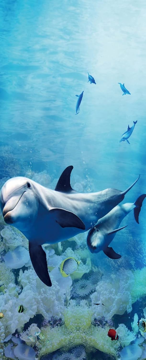 A.Monamour 3D Door Stickers for Interior Doors Dolphin Corals Fish in Blue Sea Underwater World Vinyl Waterproof Self Adhesive Door Mural Decals for Bedroom Office Bathroom 95 x 215 cm