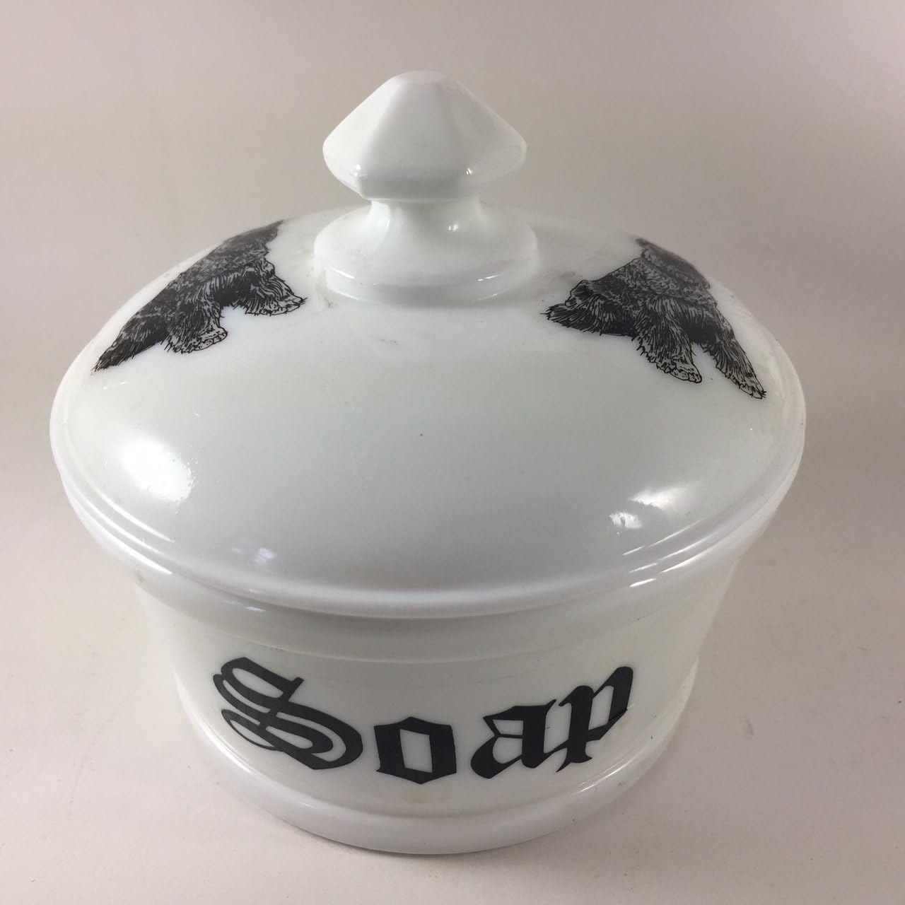 Covered Soap Dish w/"Soap" - Rosso Exclusives - American Made - Mosser Glass USA (Marble w/Scottie Dog, Medium)