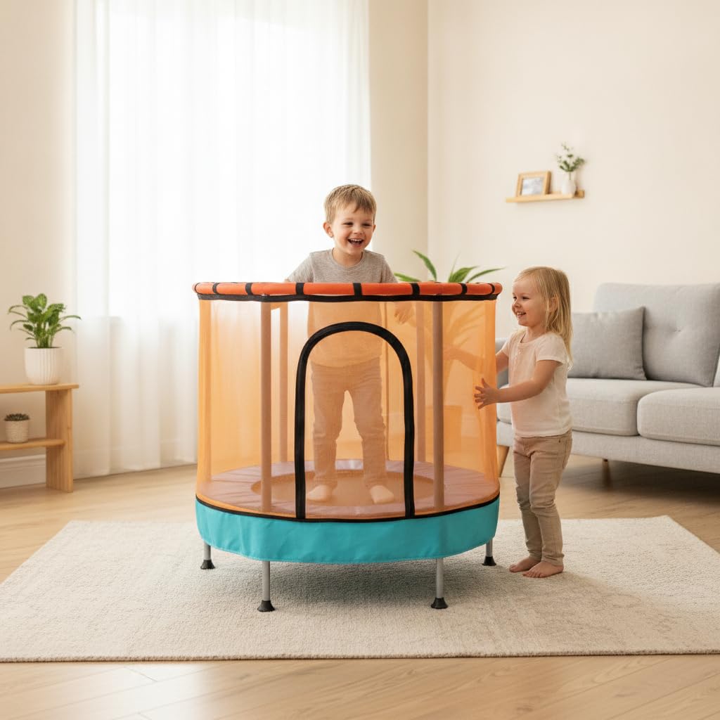 Kindertrampolin Indoor mit snetz & Spielset – Faltbares Mini Trampolin für Kinder