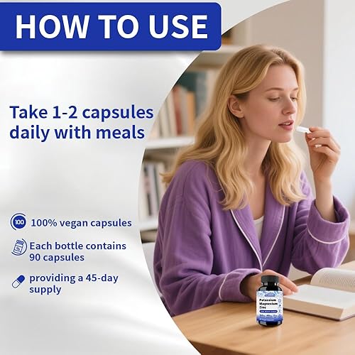 Miniatura 4 de Potasio y magnesio y zinc  1000 mg de citrato de potasio + 400 mg de citrato de magnesio para alivio de calambres musculares y piernas, equilibrio