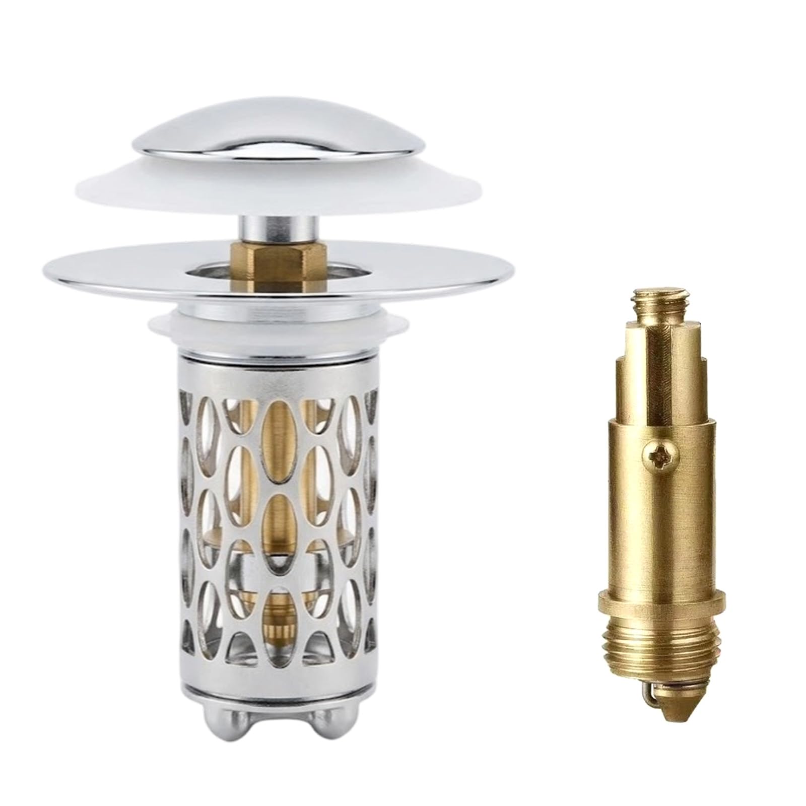 CUNZJIA Upgrades Metal Popup Drain Stoppers with Hair Catcher Elegant Sink Drain Plug Easy to Use for Bathroom Sink & Basins